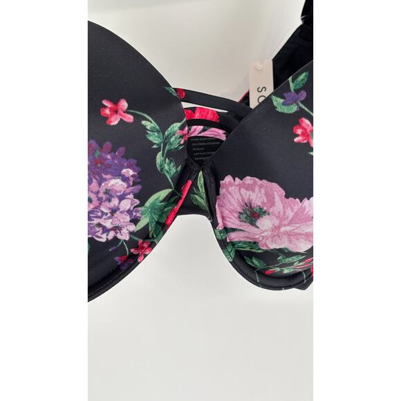 Soma Stunning Push Up Plunge Bra Rhapsody Black Floral Womens Size 38G New - Picture 3 of 8